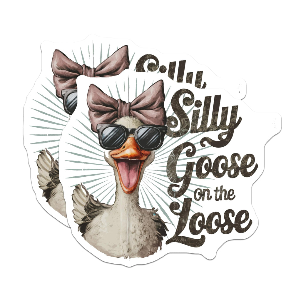 (2 Pack) Silly Goose on The Loose Stickers - Funny Animal Sticker - Cute Goose Sticker - 5" On Longest Side - Sticks to Smooth Flat Surfaces - Made in USA - BMCS5865