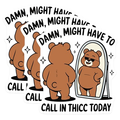 (3 Pack) Thicc Bear Decals - Funny Animal - Positive Affirmation - 3 Inches On Longest Side - Easy Peel & Apply - Made in USA - 3MCS2218