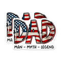 (2 Pack) Dad Fixer of All Things Stickers - American Flag Design - Patriotic Decal - Man Myth Legend - 5" On Longest Side - Sticks to Smooth Flat Surfaces - Made in USA - BMCS7496