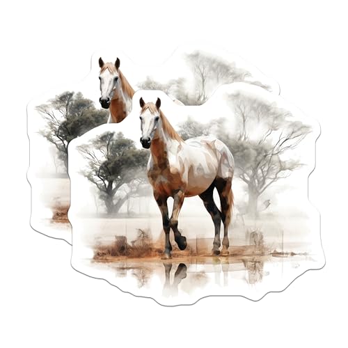 (2 Pack) Horse Art Stickers - Animal Decal - Wildlife Wall Sticker - 5" On Longest Side - Sticks to Smooth Flat Surfaces - Made in USA - BMCS3800