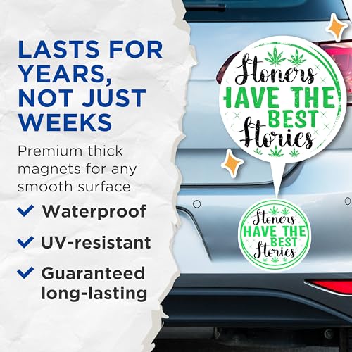(2 Pack) Stoners Have The Best Stories Magnets Magnets - Funny Weed Quote - Cannabis Leaf Decor - 5" On Longest Side - Made in USA - Sticks to Refrigerators & Metal Surfaces - MAG9227