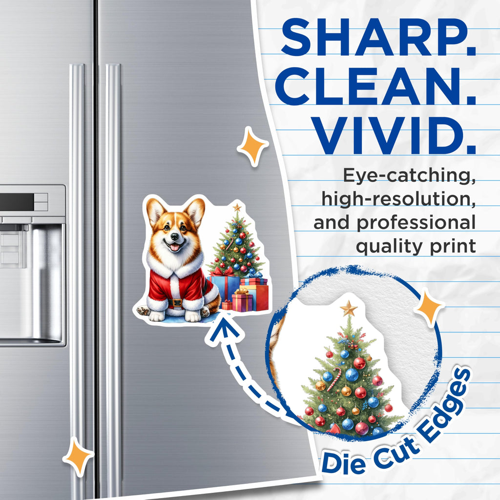 (2 Pack) Santa Corgi Magnets - Christmas Dog Decor - Holiday Refrigerator Art for Corgi Owners - 5 Inches On Longest Side - Thick Durable Magnet - Made in USA - MAG30684