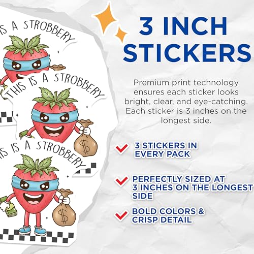 (3 Pack) Stroberry Decals - Funny Fruit Decal - Laptop Decal- 3 Inches On Longest Side - Easy Peel & Apply - Made in USA - 3MCS5316