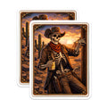 (2 Pack) Skeleton Cowboy Magnets - Western Skull Art - Sunset Desert Decor Magnets - 5" On Longest Side - Premium Magnet - for Cars, Refrigerators, Toolboxes, Lockers - Made in USA - MAG15231