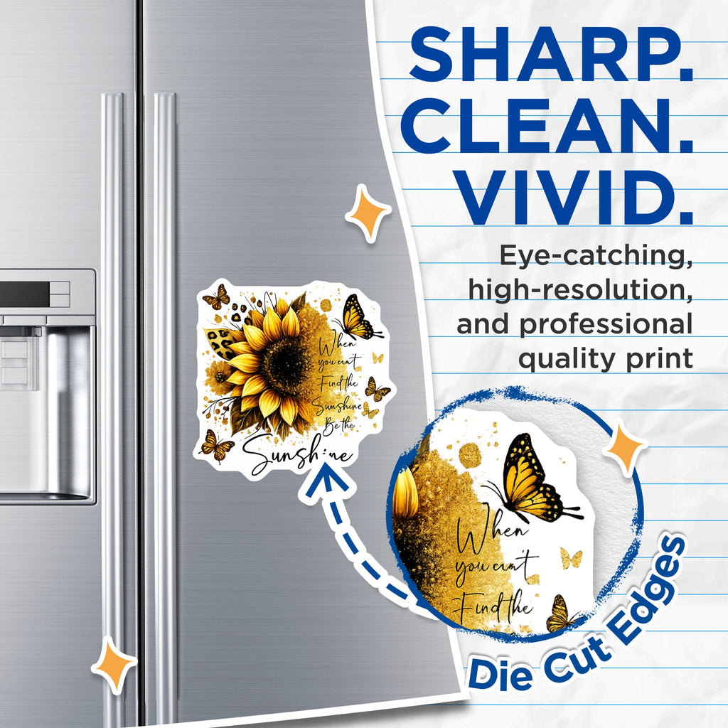 (2 Pack) Be The Sunshine Magnets - Sunflower Quote Decor - Motivational Fridge Locker Accessory - 5 Inches On Longest Side - Thick Durable Magnet - Made in USA - MAG39305