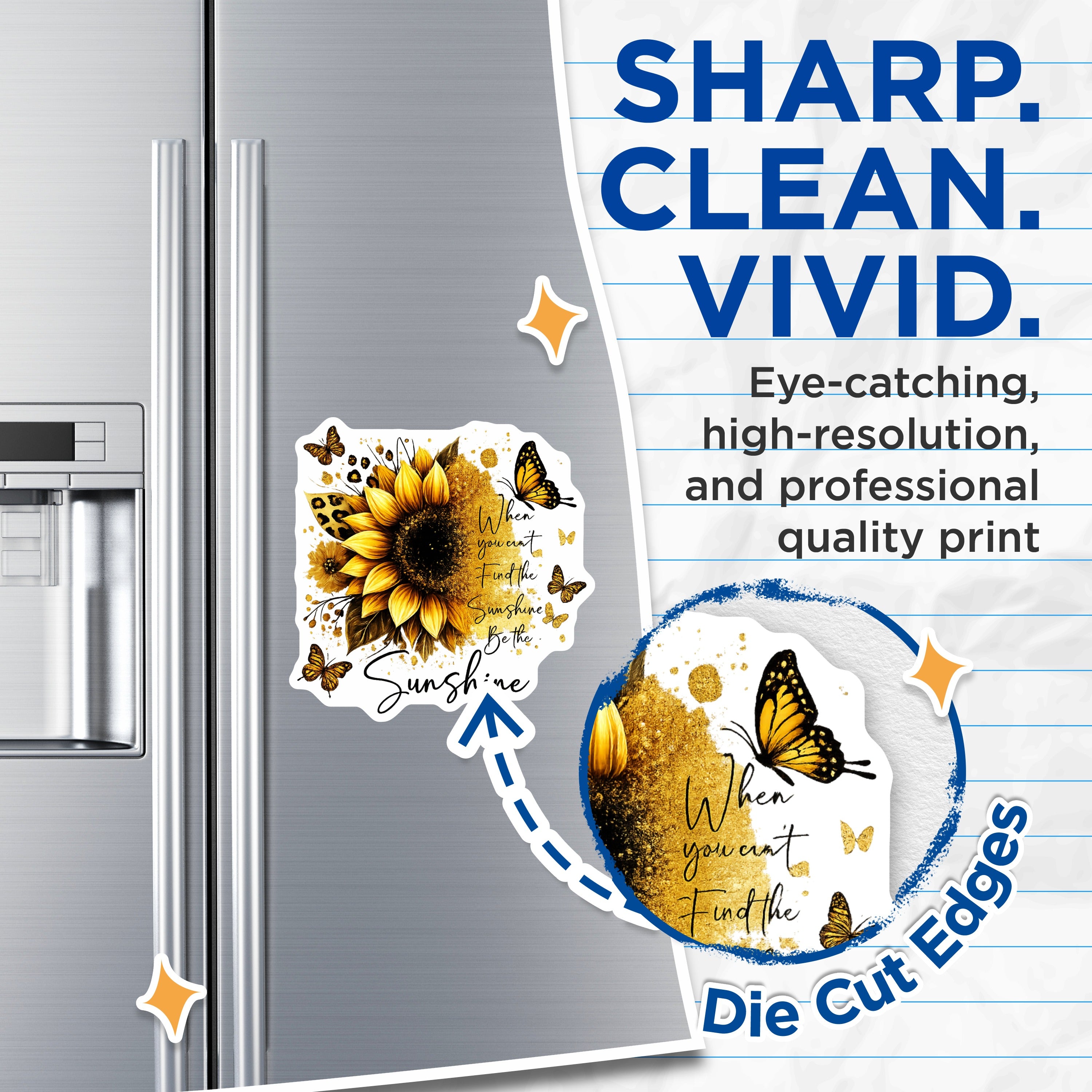 (2 Pack) Be The Sunshine Magnets - Sunflower Quote Decor - Motivational Fridge Locker Accessory - 5 Inches On Longest Side - Thick Durable Magnet - Made in USA - MAG39305