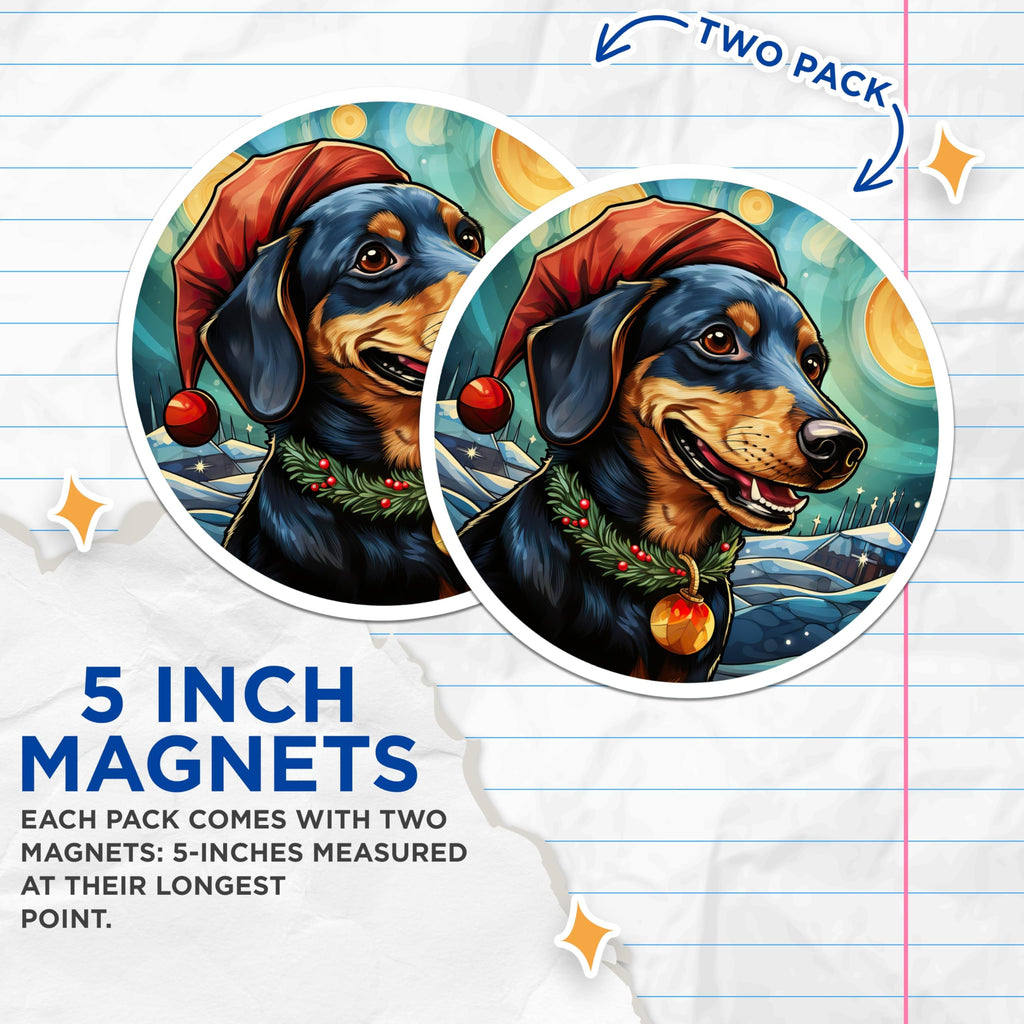 (2 Pack) Christmas Dachshund Magnets - Holiday Wiener Dog Decor - Winter Pet Animal Art for Dog Lovers - 5 Inches On Longest Side - Thick Durable Magnet - Made in USA - MAG25940
