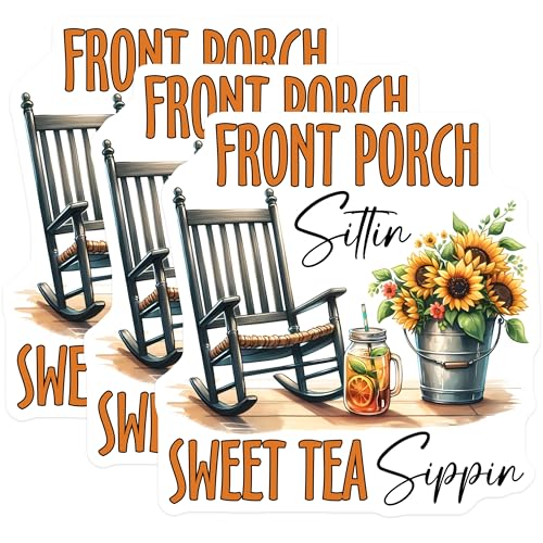 (3 Pack) Front Porch Decals - Sweet Tea Stickers - Rocking Chair Art - 3 Inches On Longest Side - Easy Peel & Apply - Made in USA - 3MCS7062