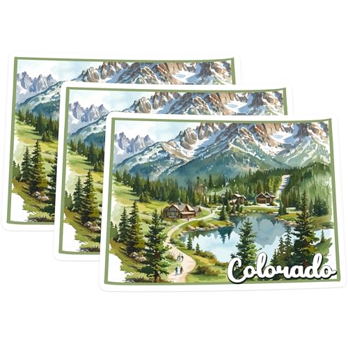 (3 Pack) Colorado Decals - Mountain Landscape - State Pride Stickers - 3 Inches On Longest Side - Easy Peel & Apply - Made in USA - 3MCS0129