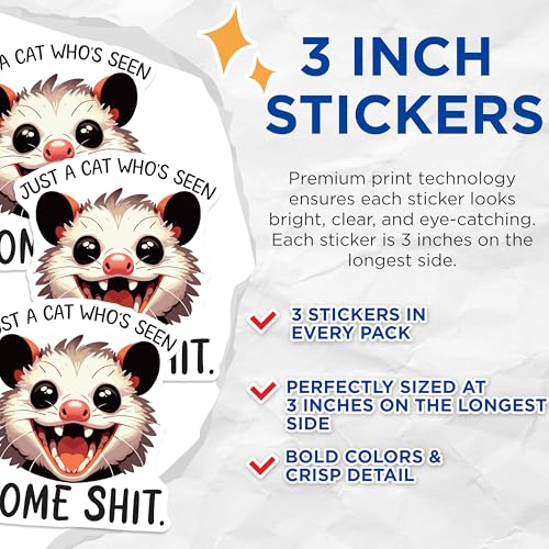 (3 Pack) Opossum Decals - Funny Animal Sticker - Laptop Decal - 3 Inches On Longest Side - Easy Peel & Apply - Made in USA - 3MCS4847
