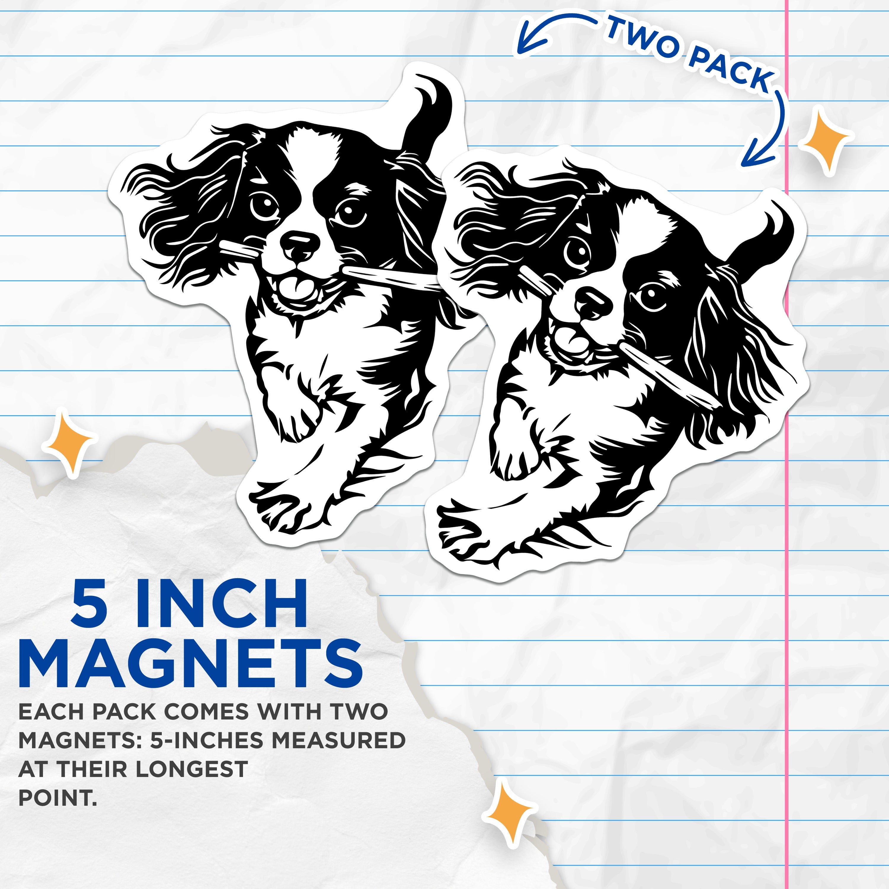 (2 Pack) Cavalier King Charles Spaniel Magnets - Happy Dog Art - Pet Owner Decor - Puppy Parent Accessory - 5 Inches On Longest Side - Thick Durable Magnet - Made in USA - MAG37484