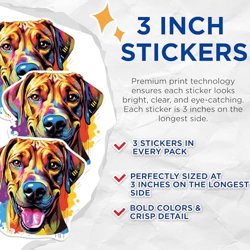(3 Pack) Rhodesian Ridgeback Decals - Colorful Dog Art - Laptop Decal - 3 Inches On Longest Side - Easy Peel & Apply - Made in USA - 3MCS0806