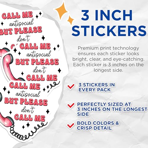(3 Pack) Laptop Decals - Antisocial Stickers - Funny Phone Stickers - 3 Inches On Longest Side - Easy Peel & Apply - Made in USA - 3MCS6277