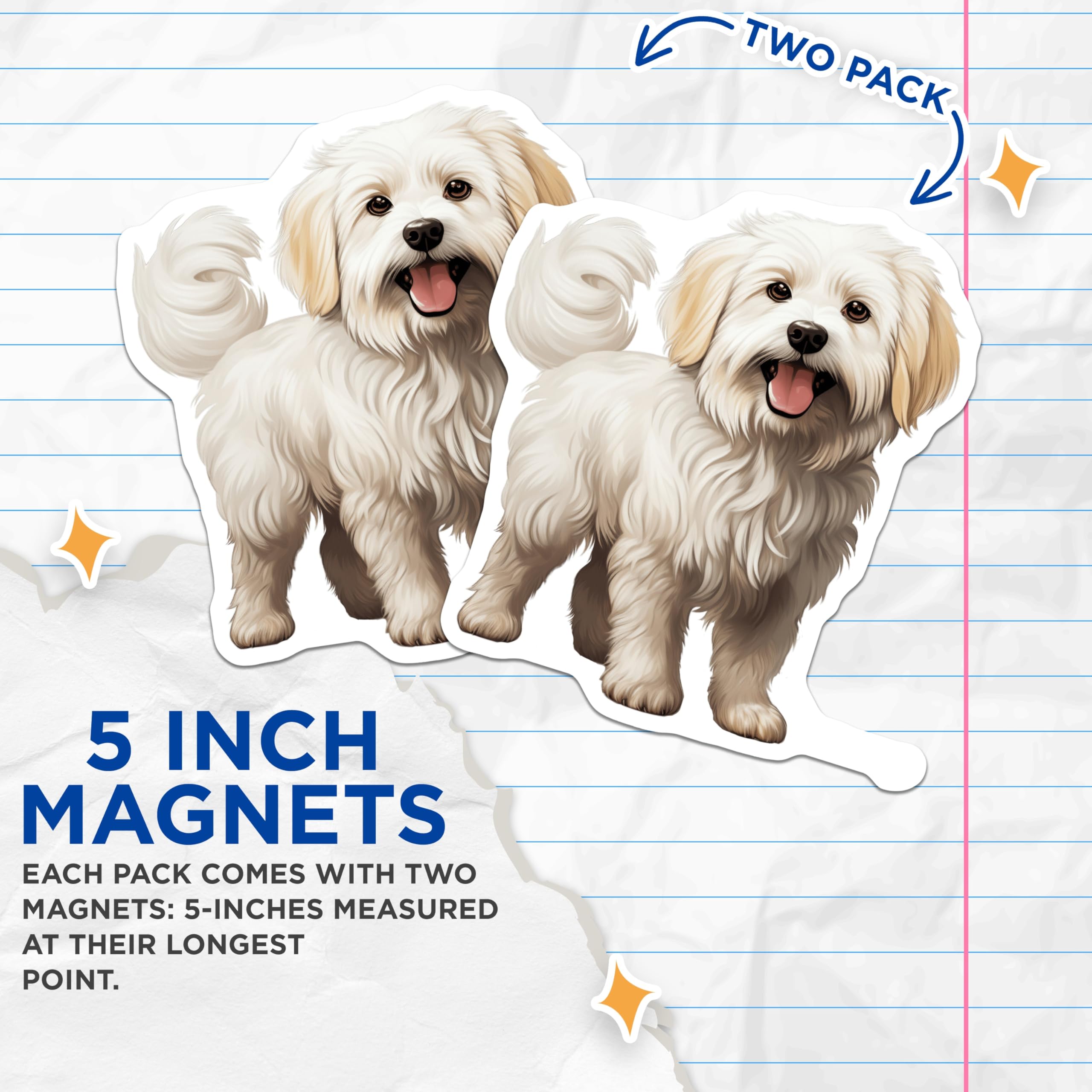 (2 Pack) White Fluffy Dog Magnets - Cute Puppy Artwork - Pet Owner Decor - 5 Inches On Longest Side - Thick Durable Magnet - Made in USA - MAG27156