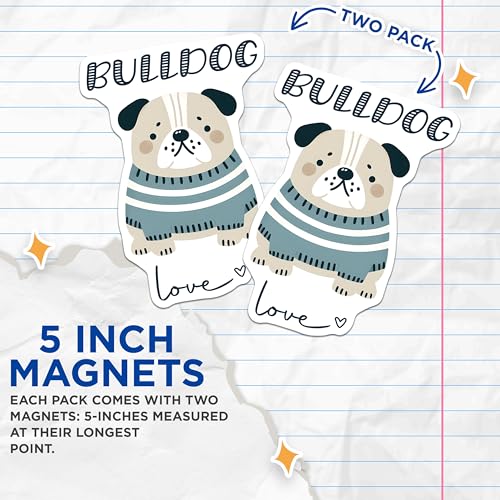 (2 Pack) Bulldog Magnets - Cute Dog Lover Decor - Animal Themed Magnets - Kids Room Decoration - 5" On Longest Side - for Cars, Fridges, Toolboxes - Made in USA - MAG7294