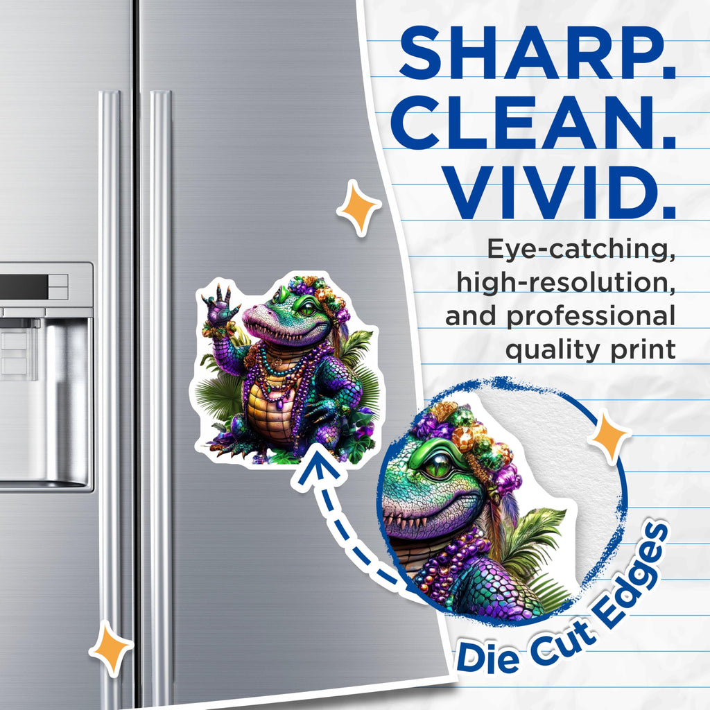 (2 Pack) Mardi Gras Gator Magnets - Alligator Celebration Fridge Magnets - Party Decoration - 5" On Longest Side - Premium Magnet - for Cars, Refrigerators, Toolboxes, Lockers - Made in USA - MAG15975
