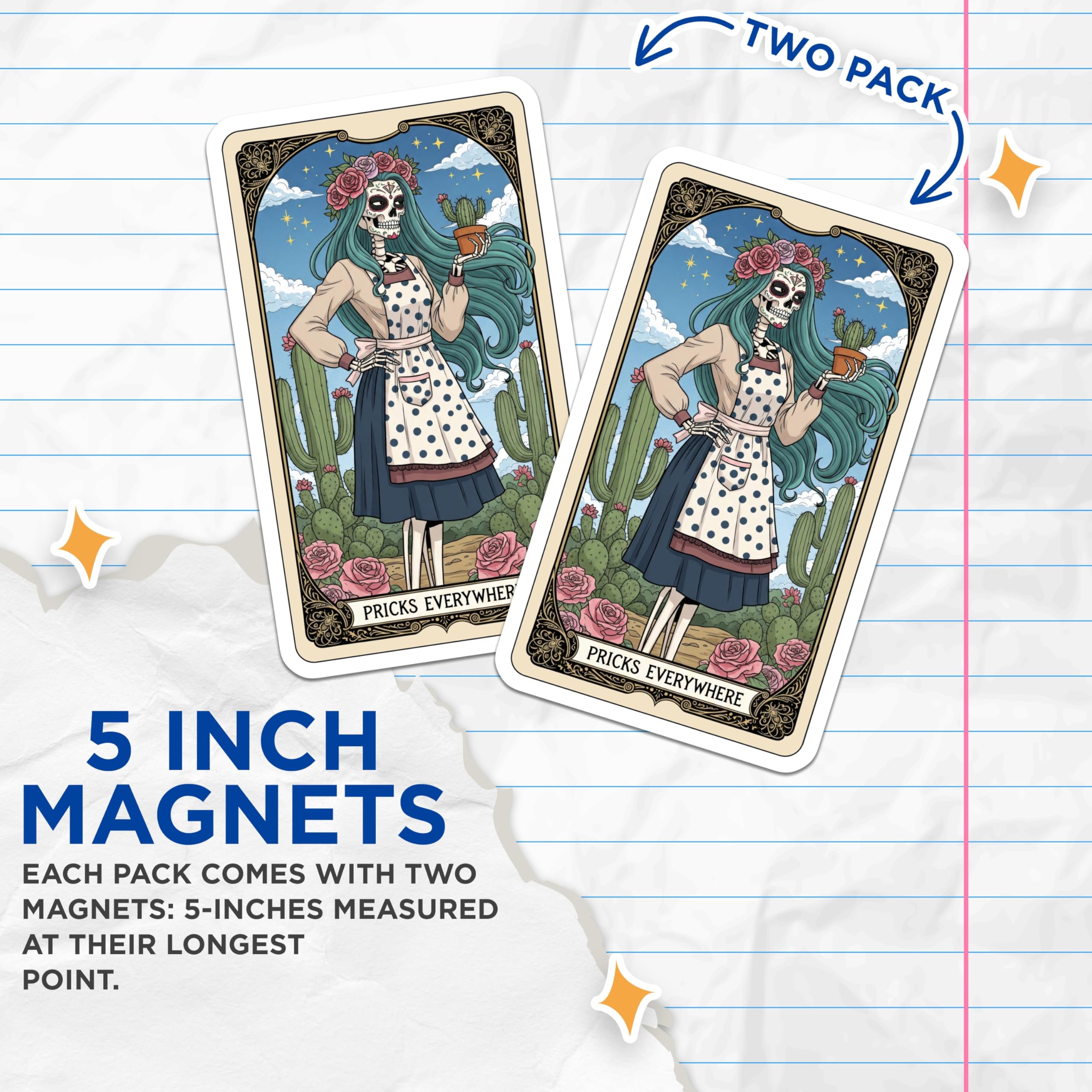 (2 Pack) Skeleton Tarot Magnets - Pricks Everywhere - Humorous Cactus Magnets - 5" On Longest Side - Premium Magnet - for Cars, Refrigerators, Toolboxes, Lockers - Made in USA - MAG15322