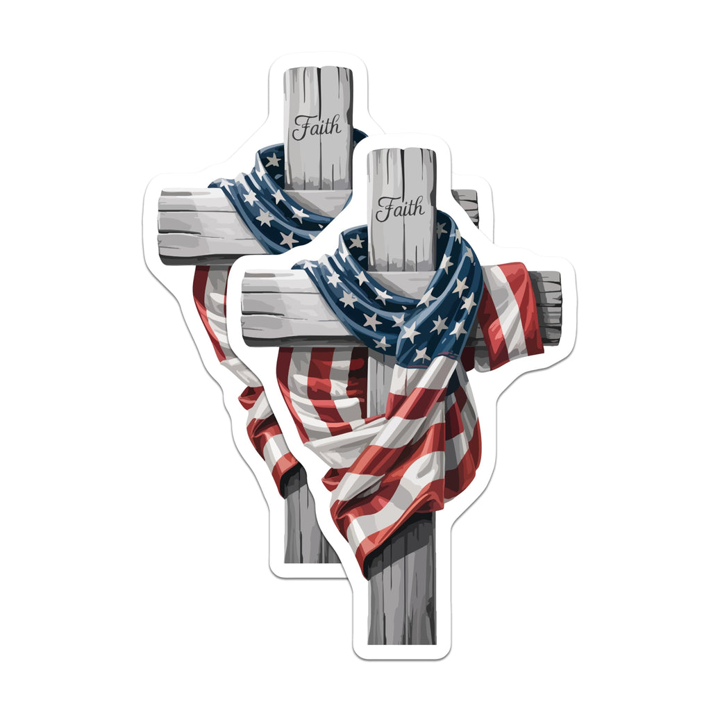 (2 Pack) American Flag Cross Magnets - Faith Religious Decor - USA Patriotic Spiritual Emblem - Refrigerator Locker Accent - 5 Inches On Longest Side - Thick Durable Magnet - Made in USA - MAG20711