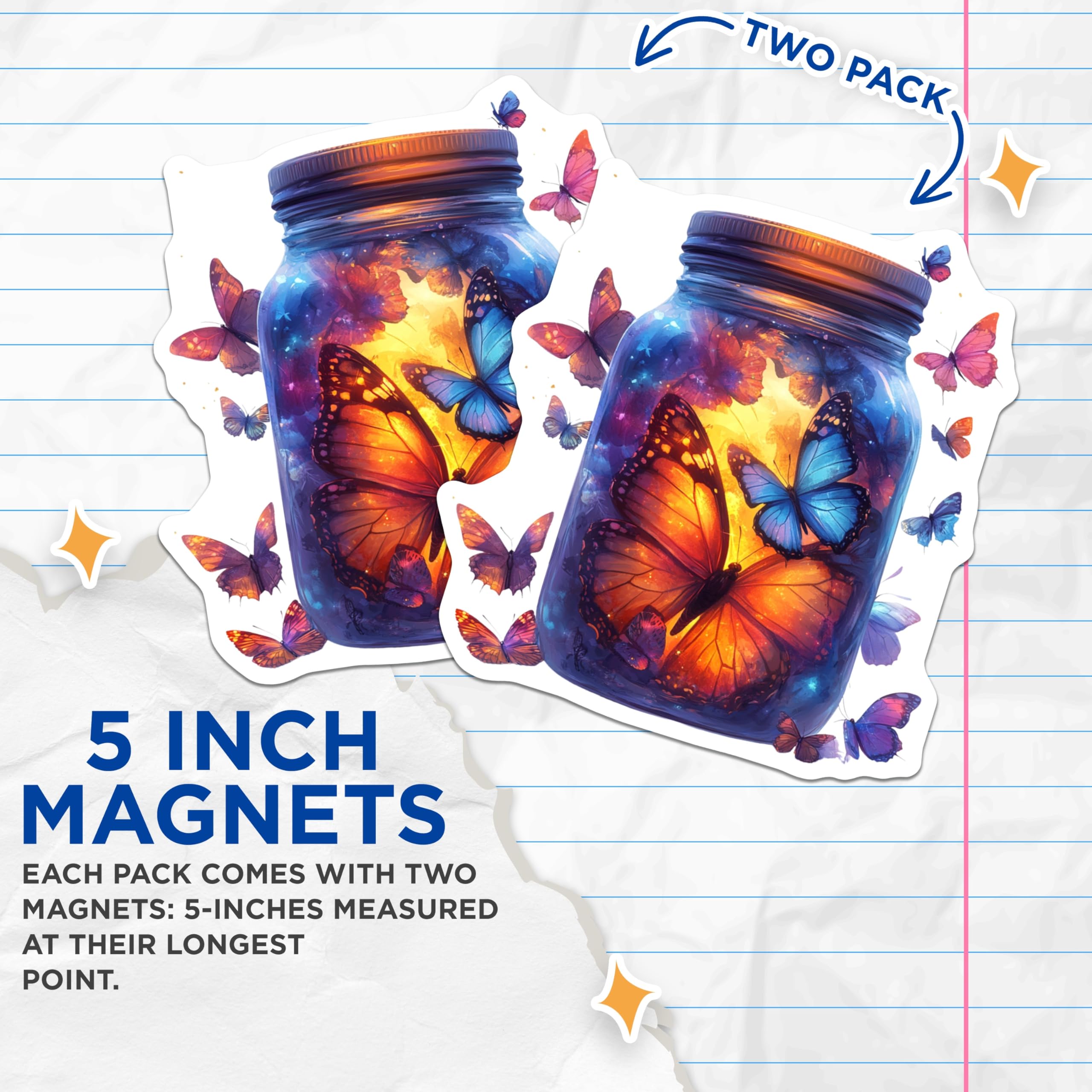 (2 Pack) Magical Butterfly Jar Magnets - Ethereal Glowing Butterfly Decor - Whimsical Nature Refrigerator Magnets - 5 Inches On Longest Side - Thick Durable Magnet - Made in USA - MAG28367
