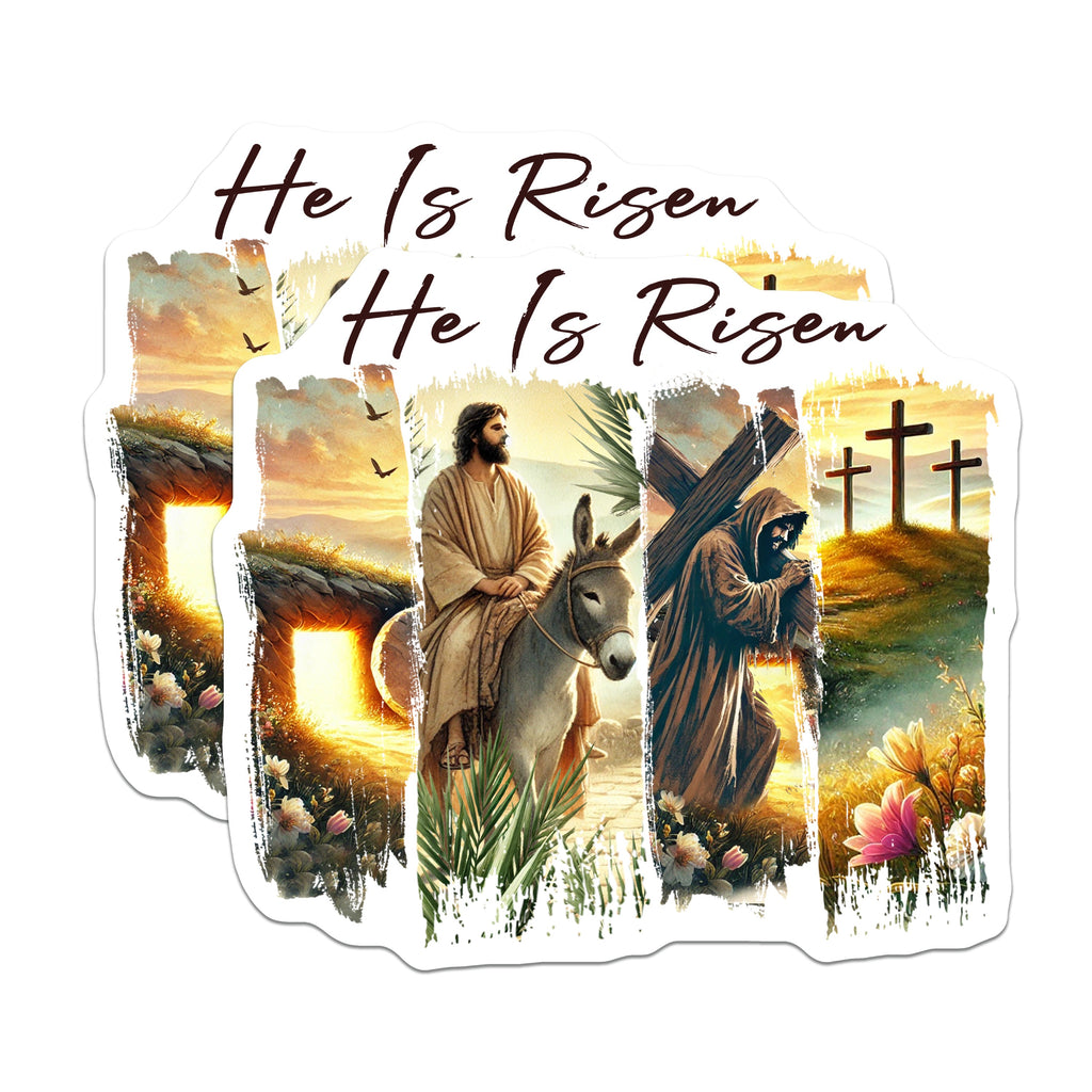 (2 Pack) He is Risen Magnets - Christian Faith Decor - Resurrection Easter Art - 5 Inches On Longest Side - Thick Durable Magnet - Made in USA - MAG36547