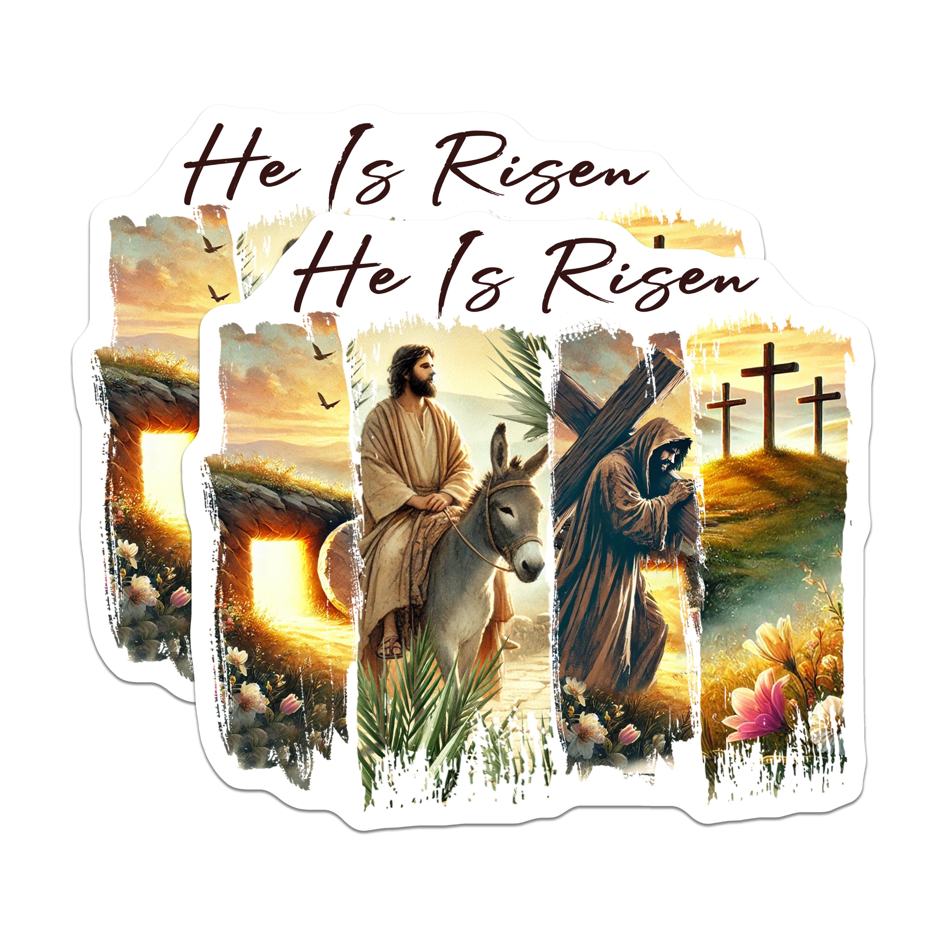 (2 Pack) He is Risen Magnets - Christian Faith Decor - Resurrection Easter Art - 5 Inches On Longest Side - Thick Durable Magnet - Made in USA - MAG36547