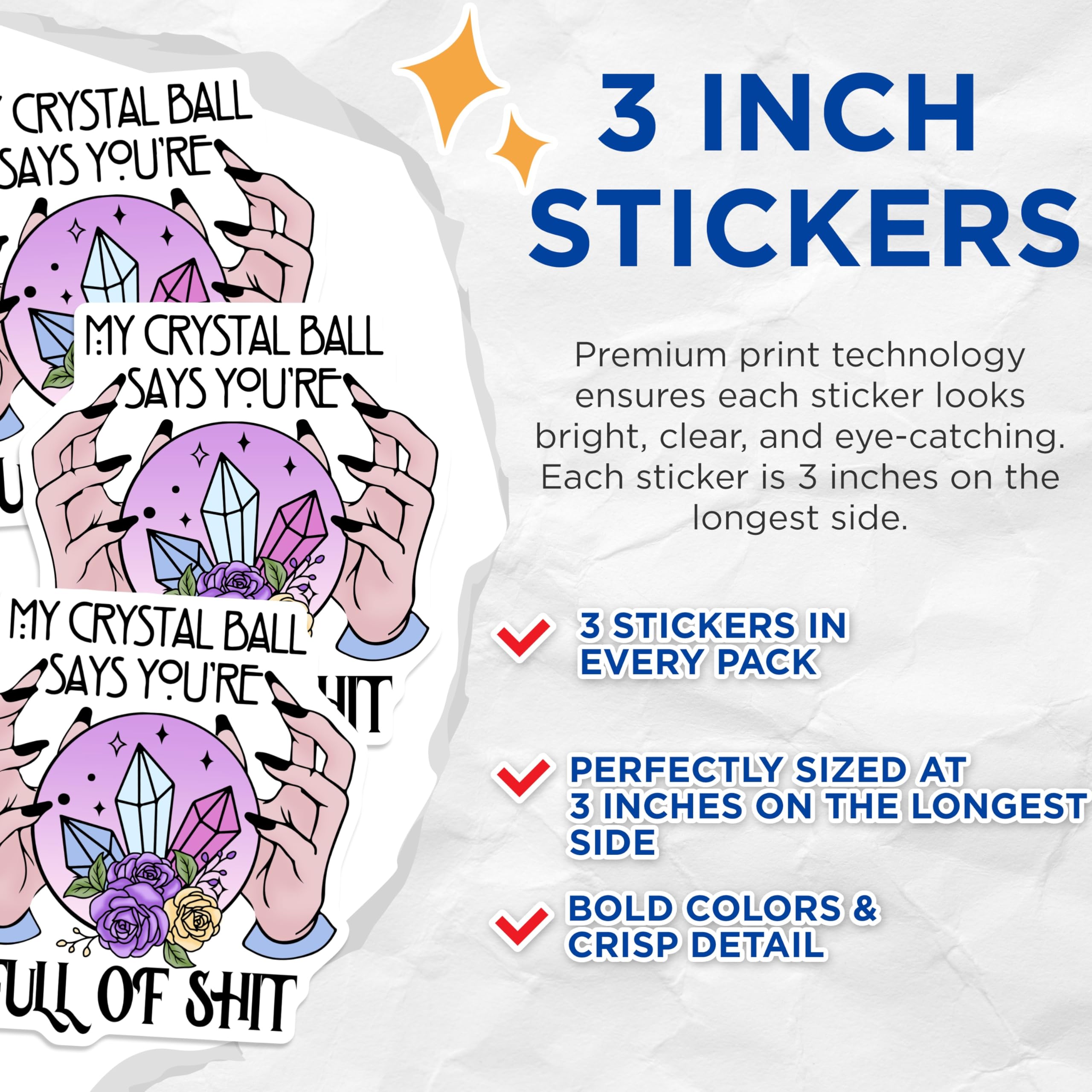 (3 Pack) Crystal Ball Decals - Fortune Teller Sticker - Sarcastic Laptop Decals - 3 Inches On Longest Side - Easy Peel & Apply - Made in USA - 3MCS2932
