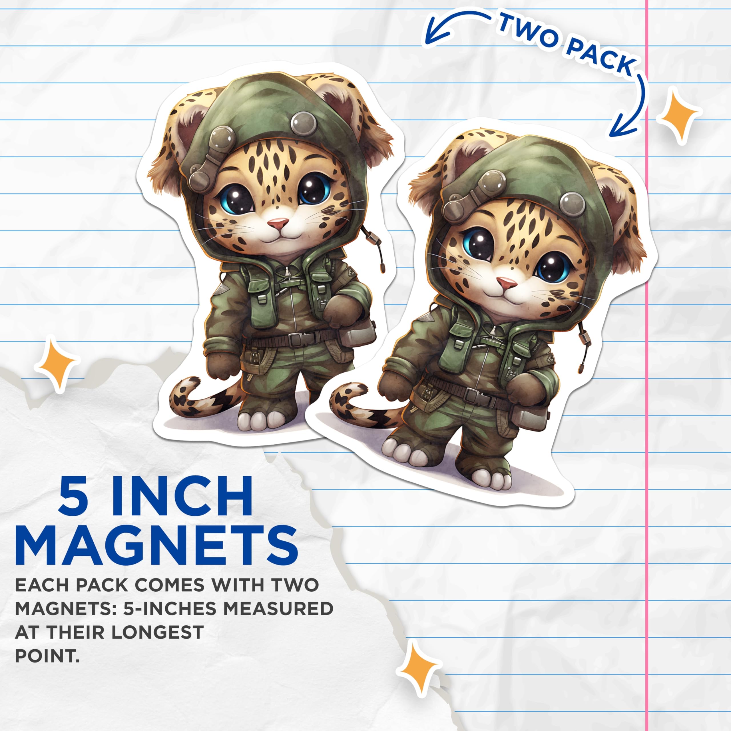 (2 Pack) Leopard in Uniform Magnets - Cute Animal Magnets - Fridge Decoration Magnets - 5" On Longest Side - Premium Magnet - for Cars, Refrigerators, Toolboxes, Lockers - Made in USA - MAG16697
