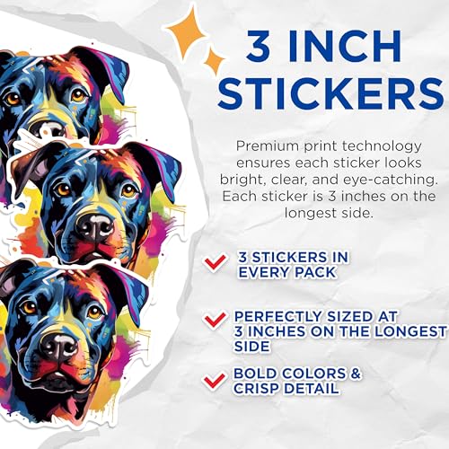 (3 Pack) Dog Decals - Colorful Pet Stickers - Animal Laptop Decals - 3 Inches On Longest Side - Easy Peel & Apply - Made in USA - 3MCS0838