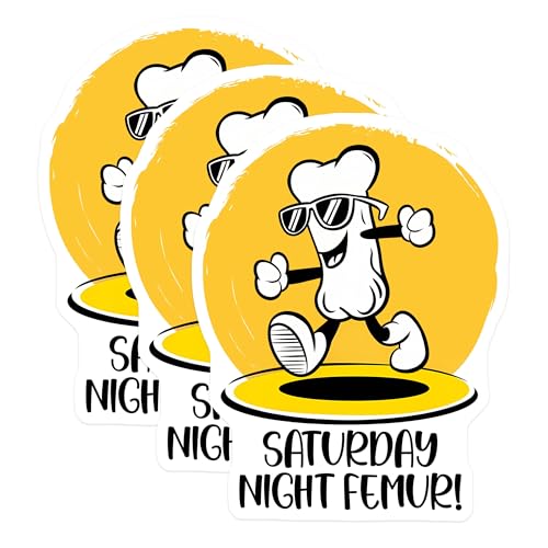 (3 Pack) Saturday Night Femur Decals - Funny Skeleton Decal - Bone Humor - Laptop Decals - 3 Inches On Longest Side - Easy Peel & Apply - Made in USA - 3MCS6404