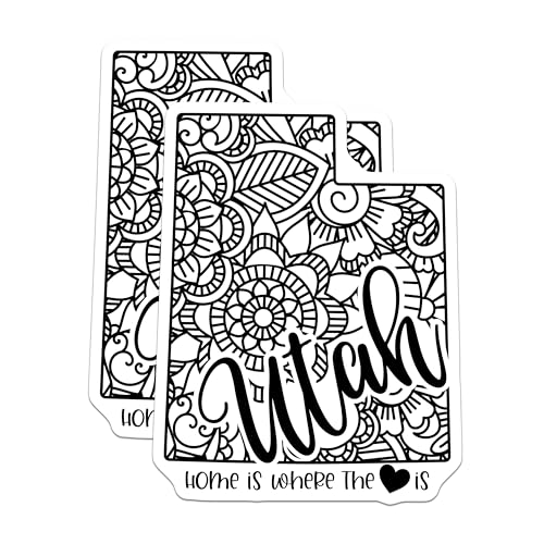 (2 Pack) Utah Home is Where The Heart is Stickers - State Pride Decal - Black and White Art Sticker - 5" On Longest Side - Sticks to Smooth Flat Surfaces - Made in USA - BMCS9095