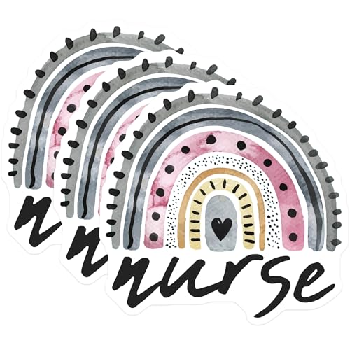 (3 Pack) Nurse Rainbow Decals - Healthcare Stickers - Nursing Decals - 3 Inches On Longest Side - Easy Peel & Apply - Made in USA - 3MCS8100