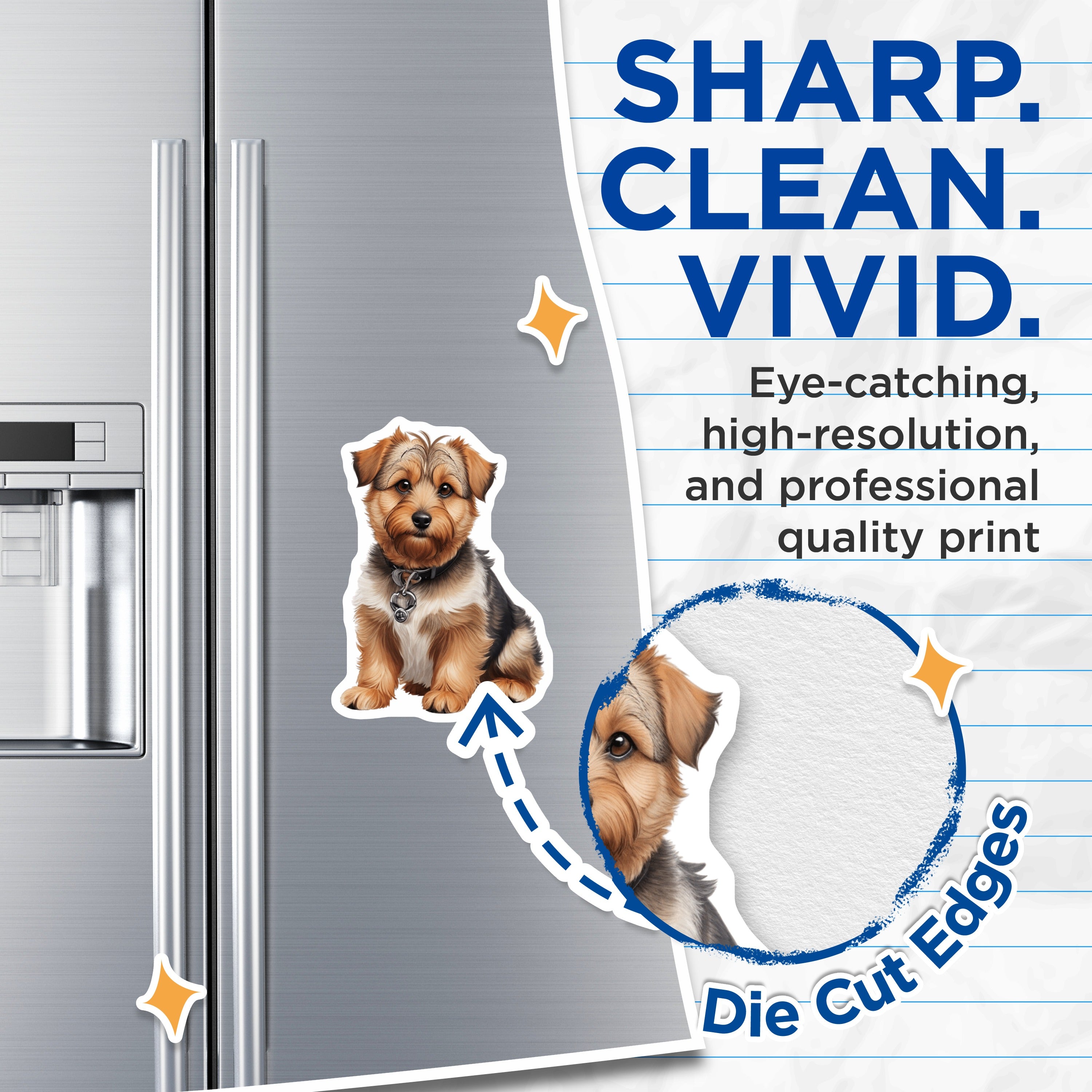(2 Pack) Adorable Puppy Magnets - Fluffy Terrier Dog Art - Pet Lover Refrigerator Accent - Dog Owner Locker Decor - 5 Inches On Longest Side - Thick Durable Magnet - Made in USA - MAG37022