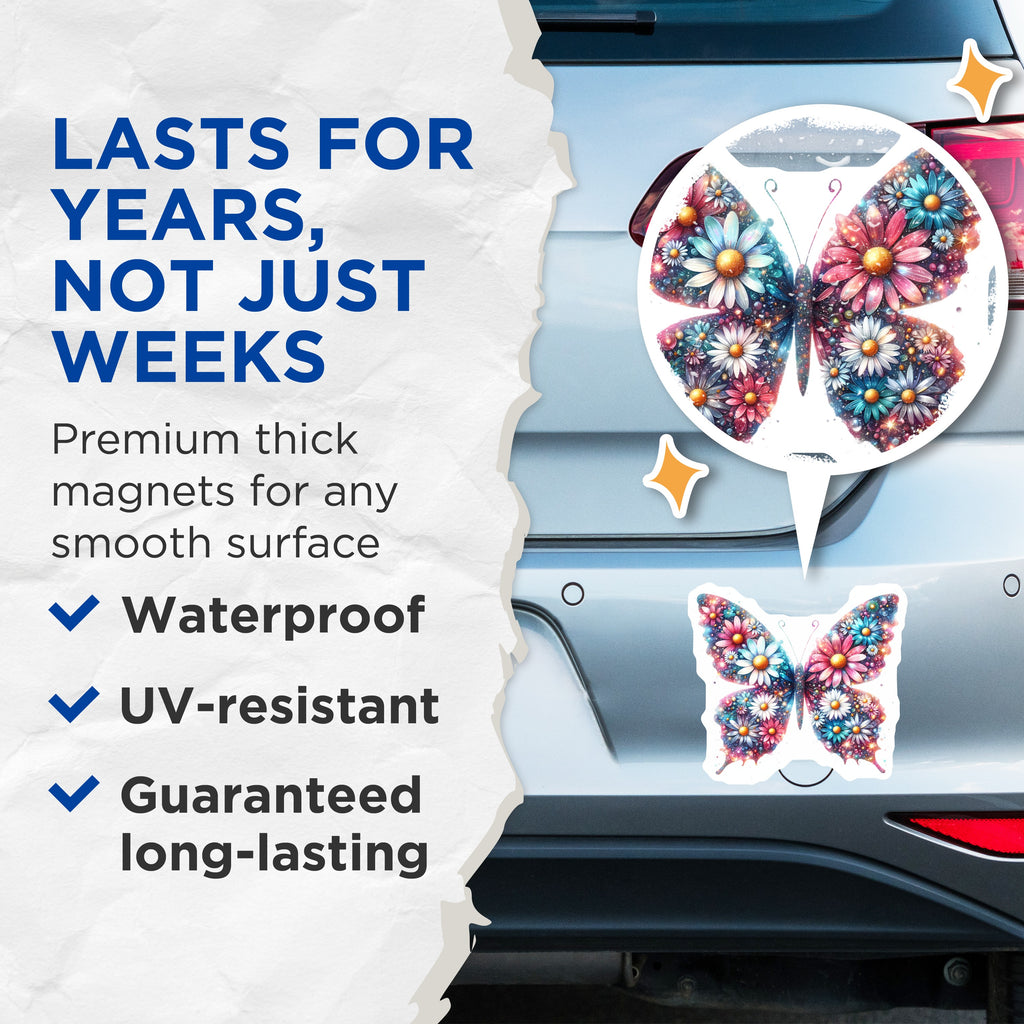 (2 Pack) Sparkly Butterfly Magnets - Floral Fridge Decor - Aesthetic Locker Accessory - 5 Inches On Longest Side - Thick Durable Magnet - Made in USA - MAG38397