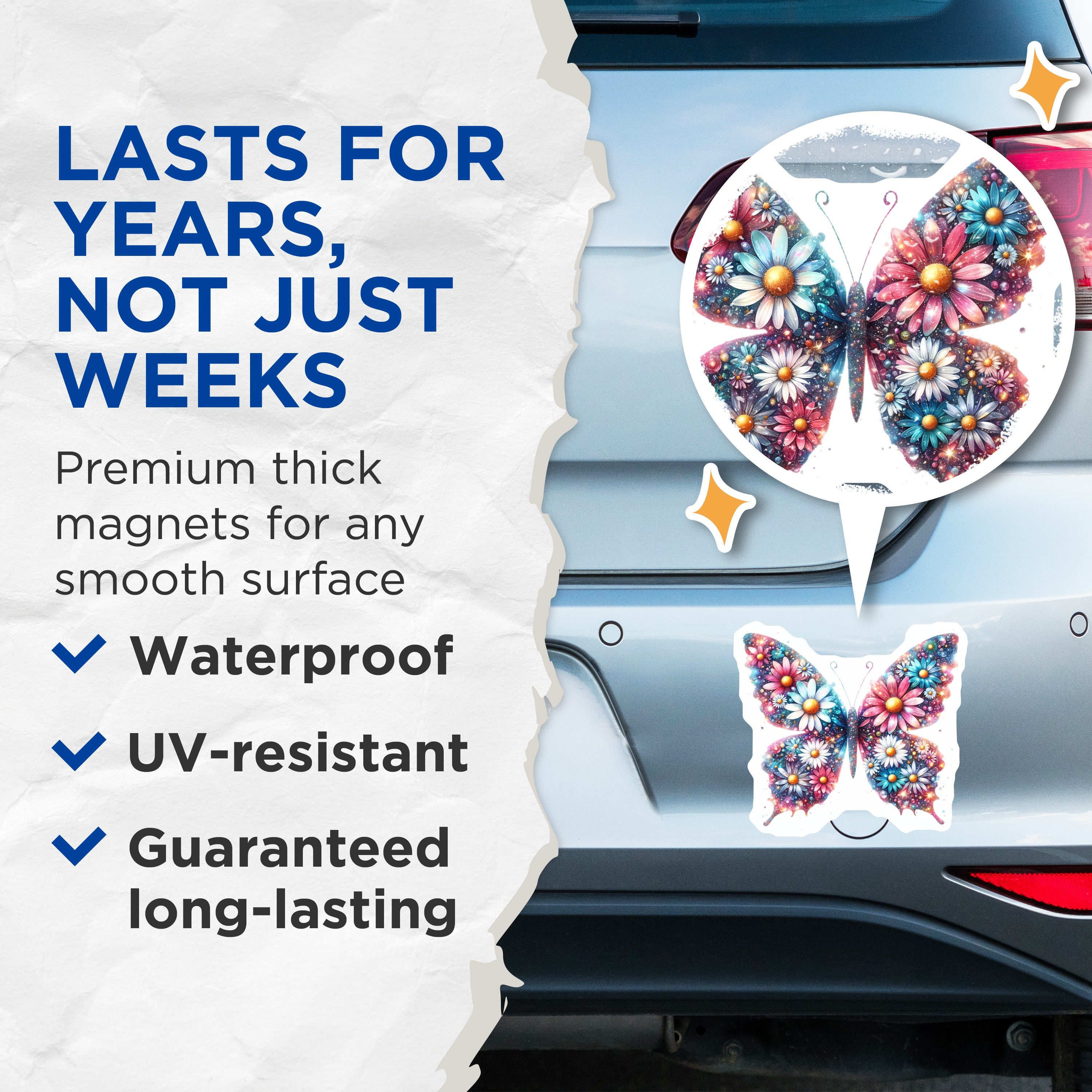 (2 Pack) Sparkly Butterfly Magnets - Floral Fridge Decor - Aesthetic Locker Accessory - 5 Inches On Longest Side - Thick Durable Magnet - Made in USA - MAG38397