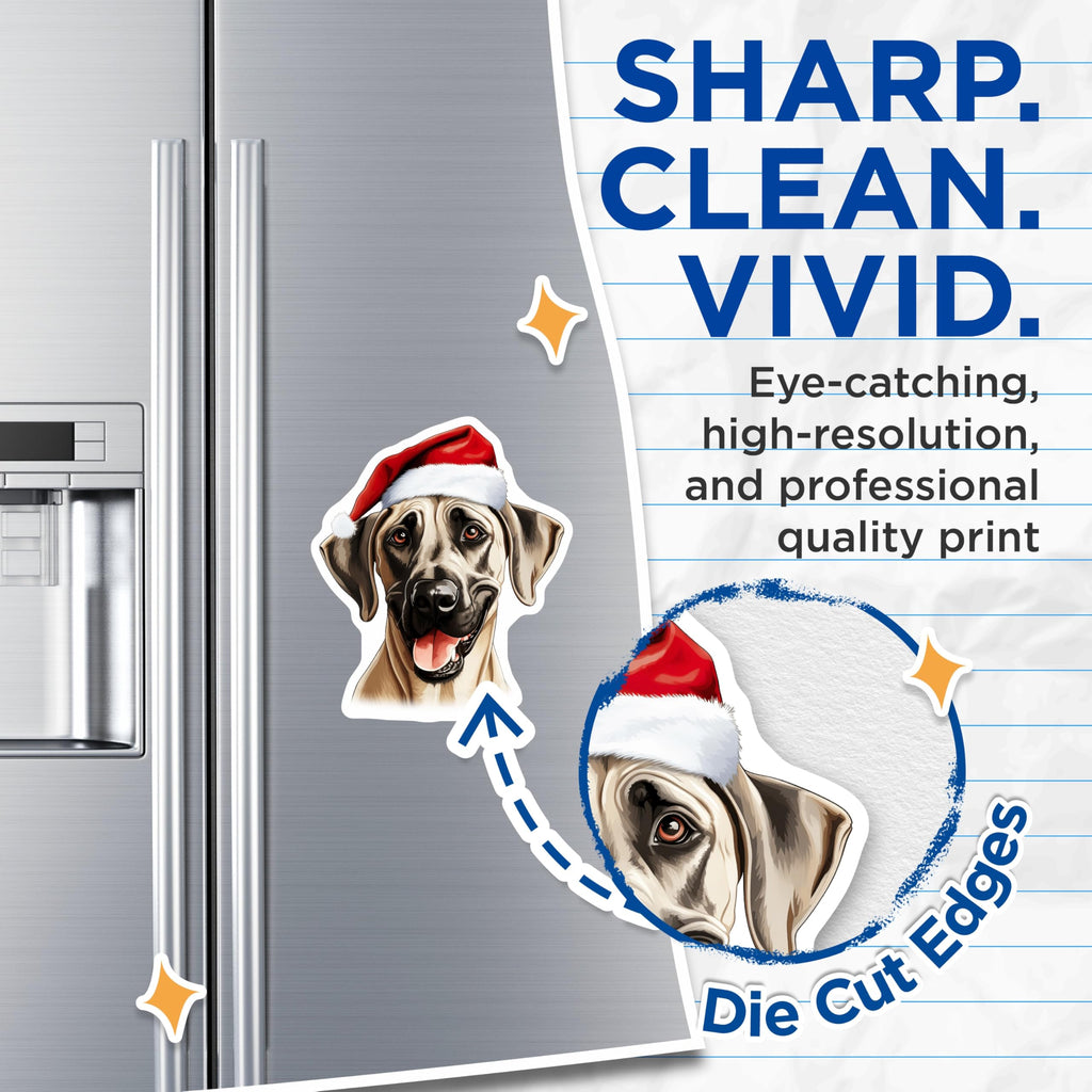 (2 Pack) Great Dane Santa Magnets - Christmas Dog Decor - Holiday Refrigerator Art - 5 Inches On Longest Side - Thick Durable Magnet - Made in USA - MAG24433