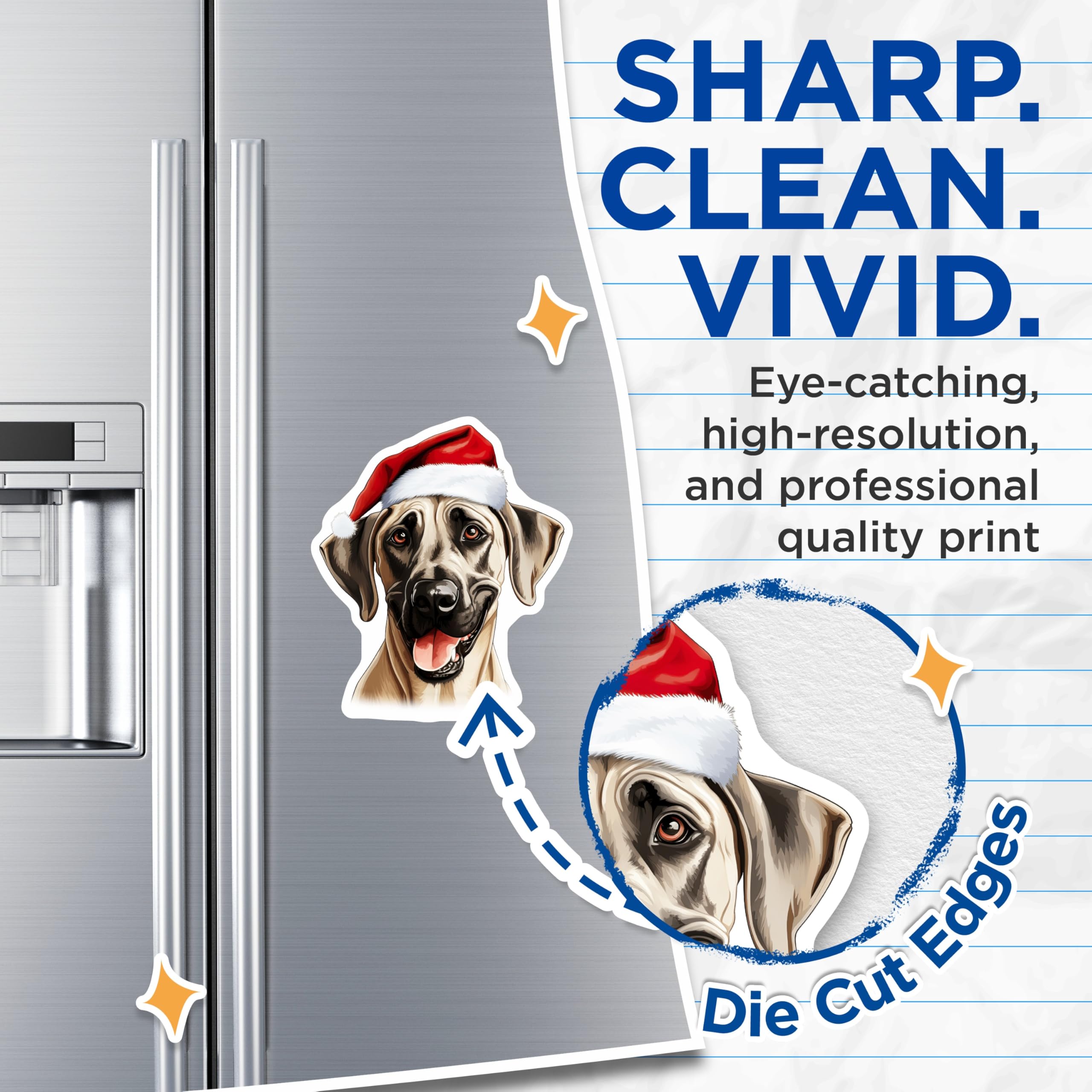 (2 Pack) Great Dane Santa Magnets - Christmas Dog Decor - Holiday Refrigerator Art - 5 Inches On Longest Side - Thick Durable Magnet - Made in USA - MAG24433