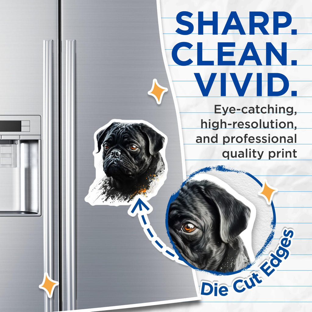 (2 Pack) Black Pug Magnets - Charming Dog Breed Pet Art - Refrigerator Kitchen Home Decor for Dog Owners - 5 Inches On Longest Side - Thick Durable Magnet - Made in USA - MAG24211