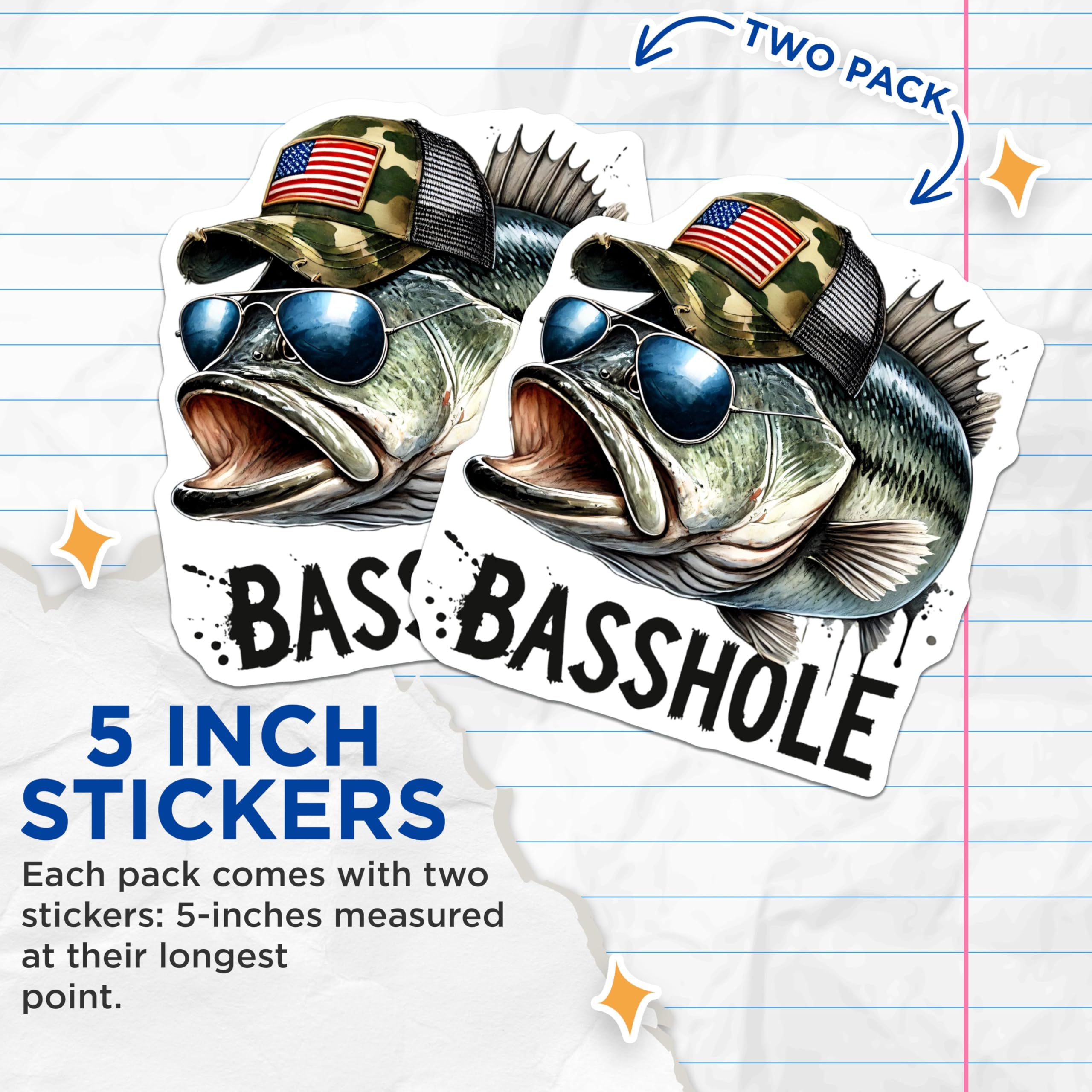 (2 Pack) Bass Fishing Stickers - Funny Fishing Meme - Outdoor Hobby Decal - 5" On Longest Side - Sticks to Smooth Flat Surfaces - Made in USA - BMCS9854