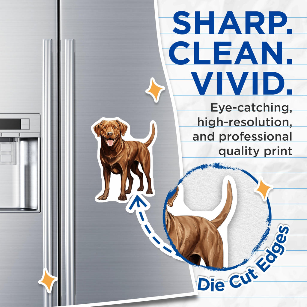 (2 Pack) Chocolate Lab Magnets - Happy Labrador Retriever Artwork - Dog Mom Kitchen Decor - Pet Parent Refrigerator Art - 5 Inches On Longest Side - Thick Durable Magnet - Made in USA - MAG25537