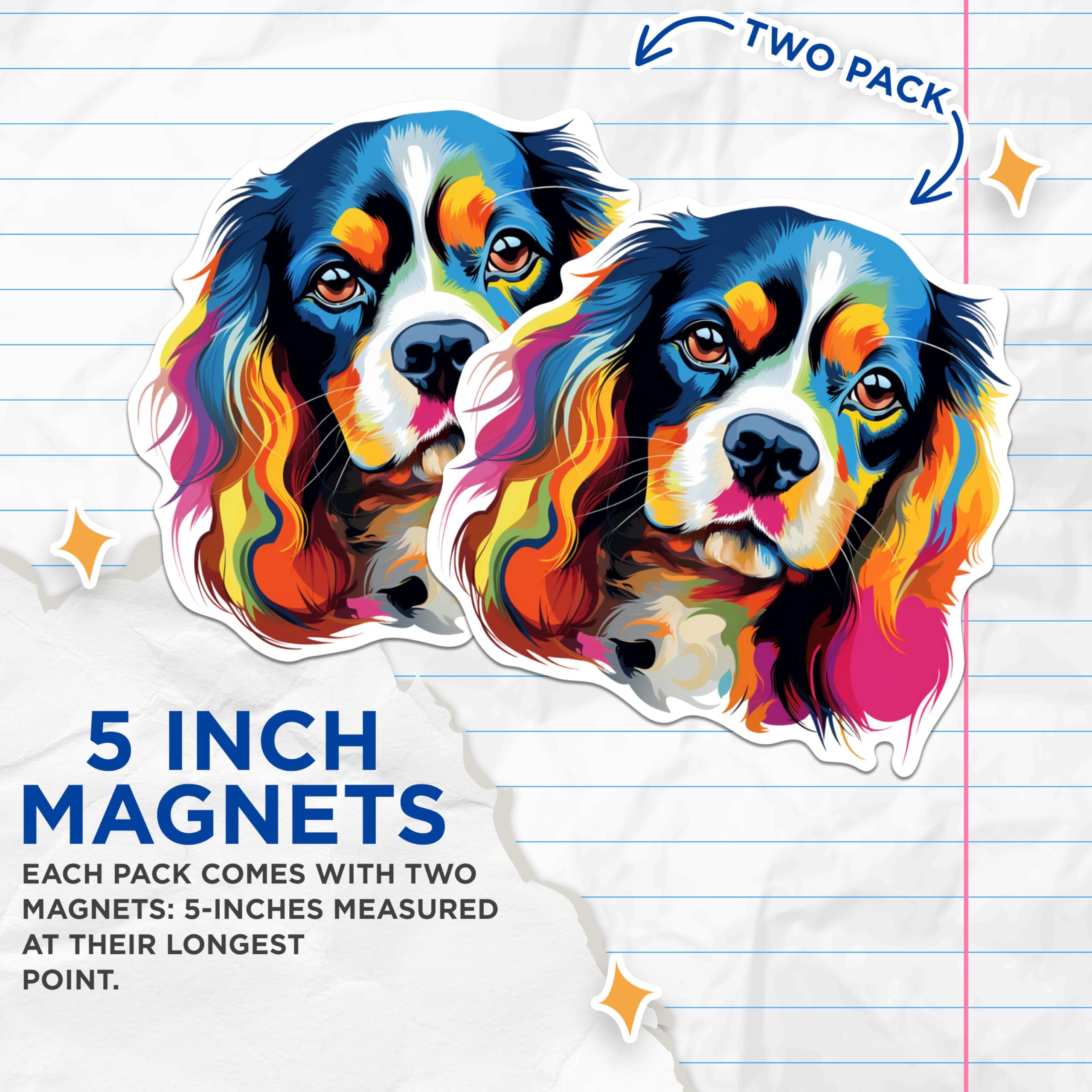 (2 Pack) Cavalier King Charles Spaniel Dog Breed Magnets - 5 Inches On Longest Side - Choose from Over 100 Dog Breeds - for Cars, Refrigerators, Toolboxes - Made in USA - MAG1819
