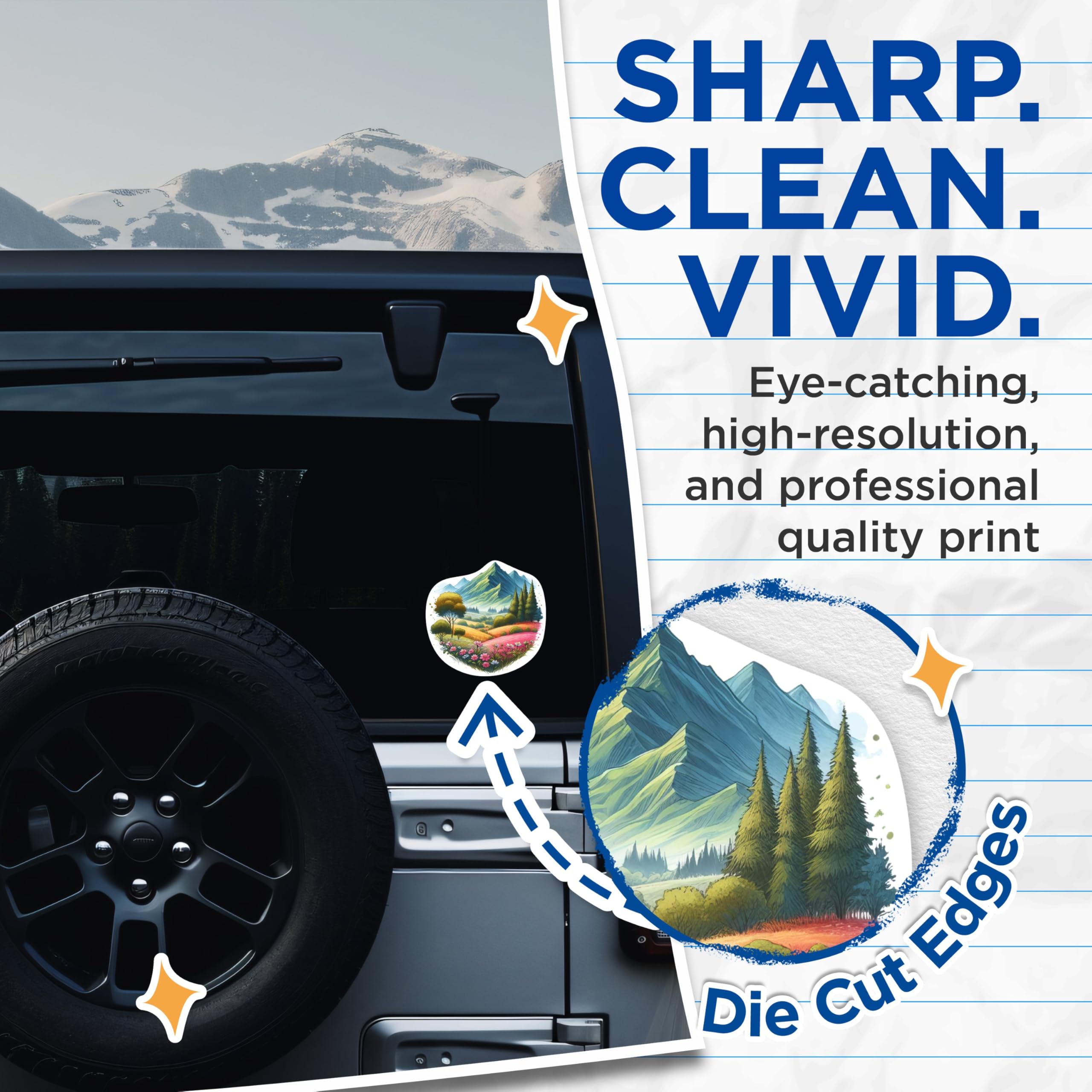 (2 Packs) Mountains Scenery Hillside Stickers - Nature Outdoorsman Hiking Hiker Decals - 5 Inches On Longest Side - Premium Vinyl Decal - Sticks to Any Smooth Flat Surface - Made in USA - BMCS2295