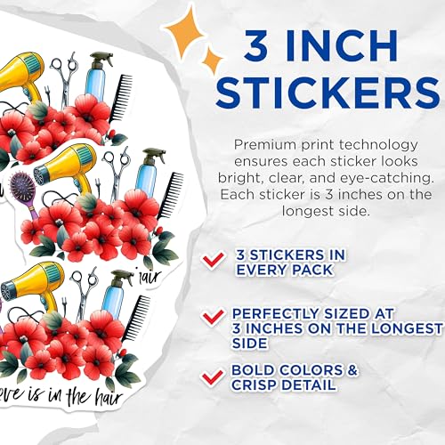 (3 Pack) Hair Stylist Decals - Salon Decor - Cosmetology Stickers - 3 Inches On Longest Side - Easy Peel & Apply - Made in USA - 3MCS6327