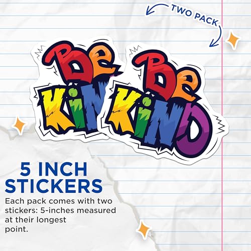 (2 Pack) Be Kind Stickers - Motivational Quote Stickers - Colorful Inspiration Stickers - 5" On Longest Side - Sticks to Smooth Flat Surfaces - Made in USA - BMCS4699