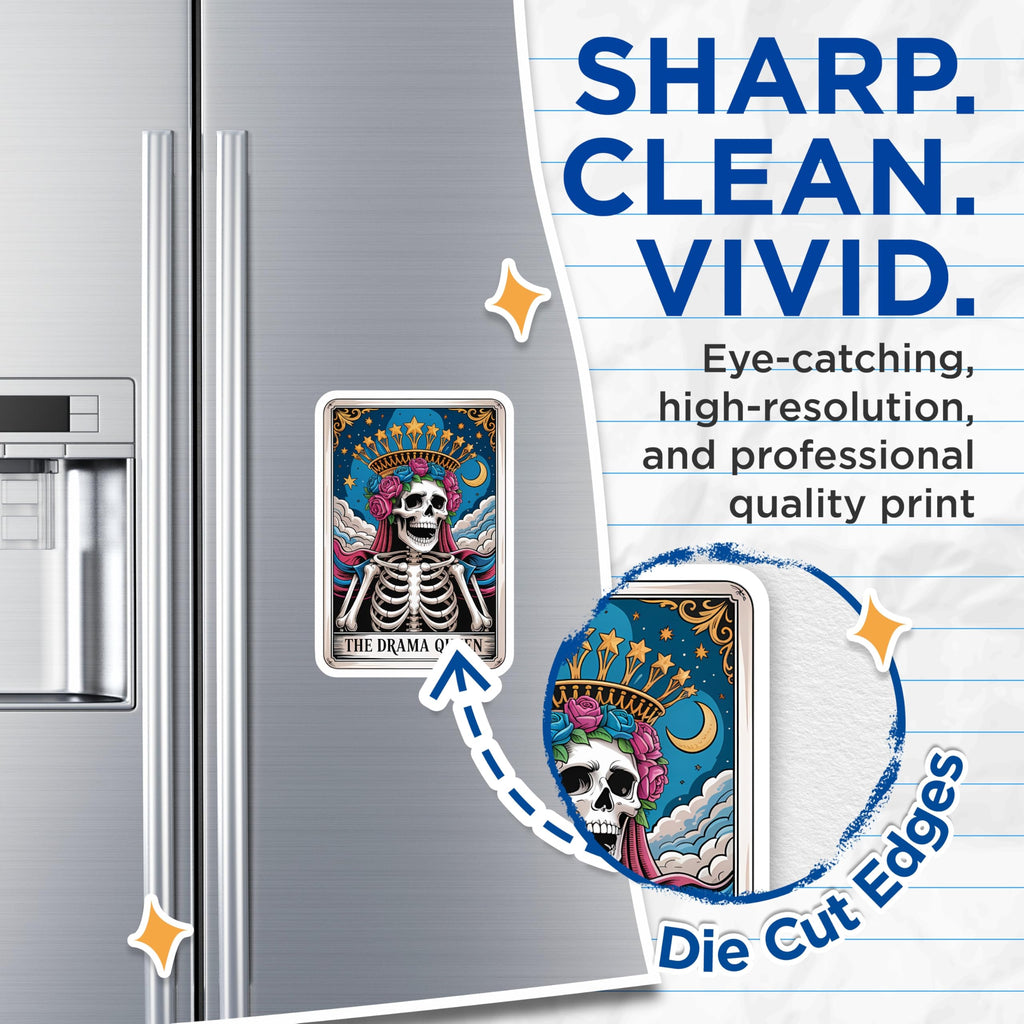 (2 Pack) Drama Queen Skull Magnets - Tarot Card Skeleton Art - Gothic Rose Crown Celestial Fridge Magnets - 5 Inches On Longest Side - Thick Durable Magnet - Made in USA - MAG21505
