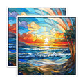 (2 Pack) Stained Glass Sunset Magnets - Ocean Wave Art - Coastal Home Decor - Nature Inspired Scene - 5 Inches On Longest Side - Thick Durable Magnet - Made in USA - MAG27539