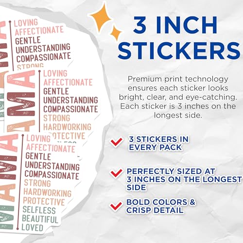 (3 Pack) Mama Words Decals - Loving Affectionate - Laptop Decals - 3 Inches On Longest Side - Easy Peel & Apply - Made in USA - 3MCS6023