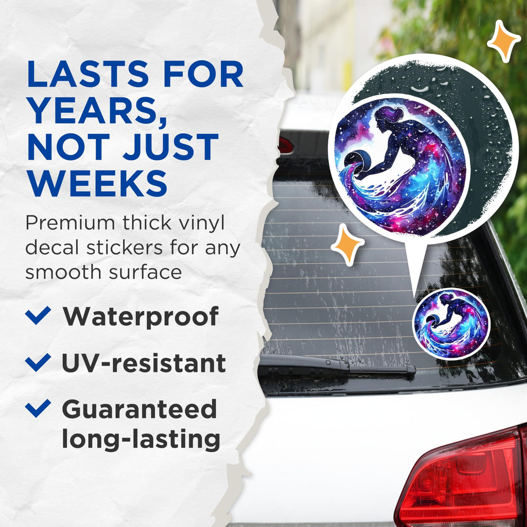 (2 Pack) Aquarius Zodiac Stickers - Horoscope Sign - Celestial Art- 5" On Longest Side - Sticks to Smooth Flat Surfaces - Made in USA - BMCS16250