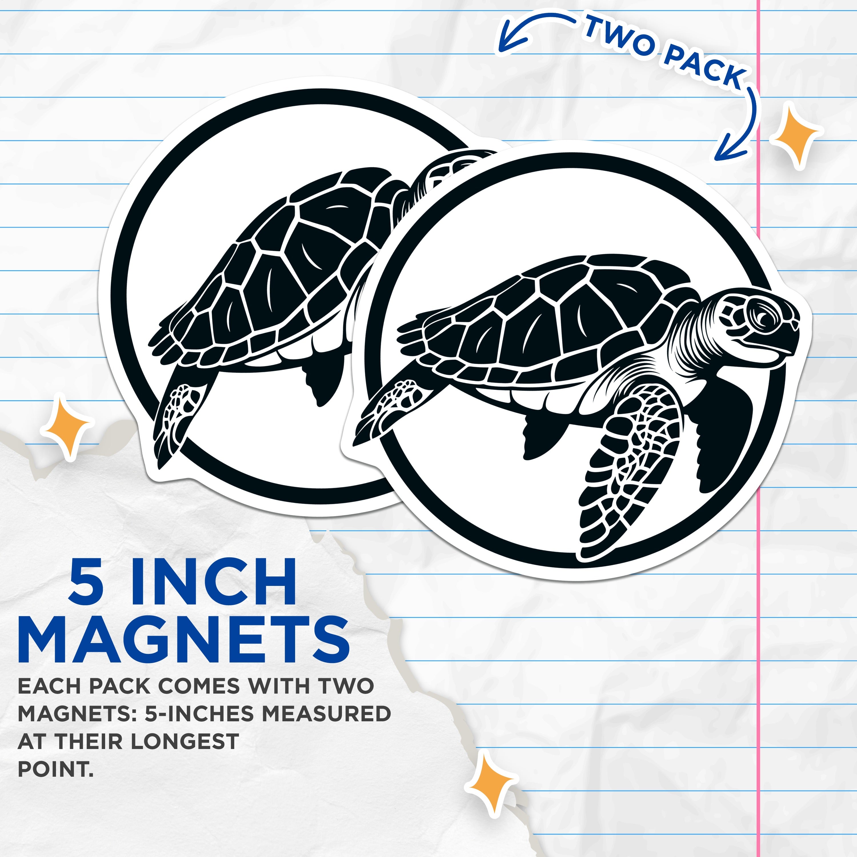 (2 Pack) Sea Turtle Magnets - Ocean Animal Refrigerator Decor - Coastal Beach House Locker Accessory - 5 Inches On Longest Side - Thick Durable Magnet - Made in USA - MAG39080