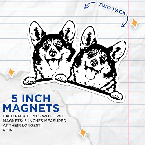 (2 Pack) Cute Corgi Dog Magnets - Animal Lover Fridge - Pet Lovers Magnets - 5" On Longest Side - for Cars, Fridges, Toolboxes - Made in USA - MAG4044