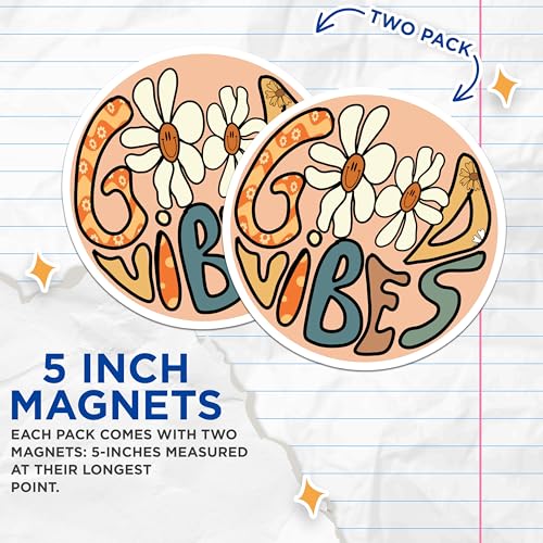 (2 Pack) Good Vibes Magnets - Inspirational Decor - Retro Flower Art - 5" On Longest Side - for Cars, Fridges, Toolboxes - Made in USA - MAG7160